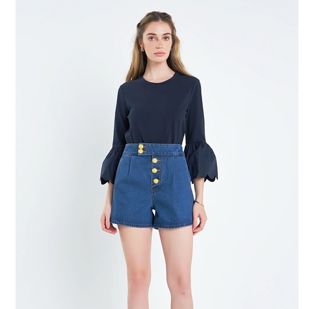 EUC sold-out English Factory bell sleeve tee, navy, small